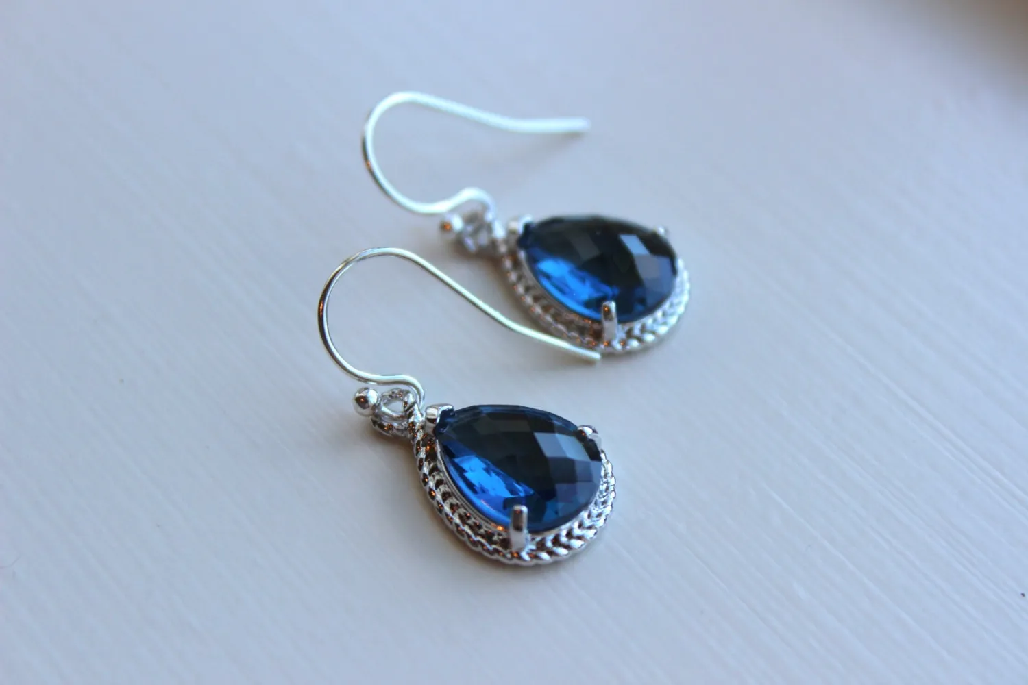 Sapphire Earrings Navy Blue Teardrop Silver Jewelry - Blue Bridesmaid Jewelry - Bridesmaid Earrings - Bridal Earrings - Wedding Earrings