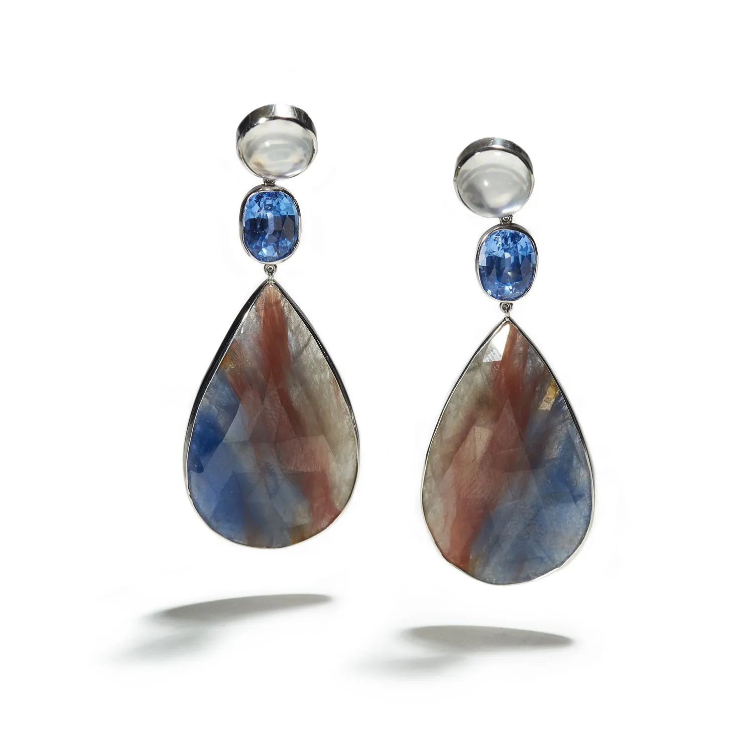 Sapphire Slice, Blue Sapphire & Moonstone Earrings