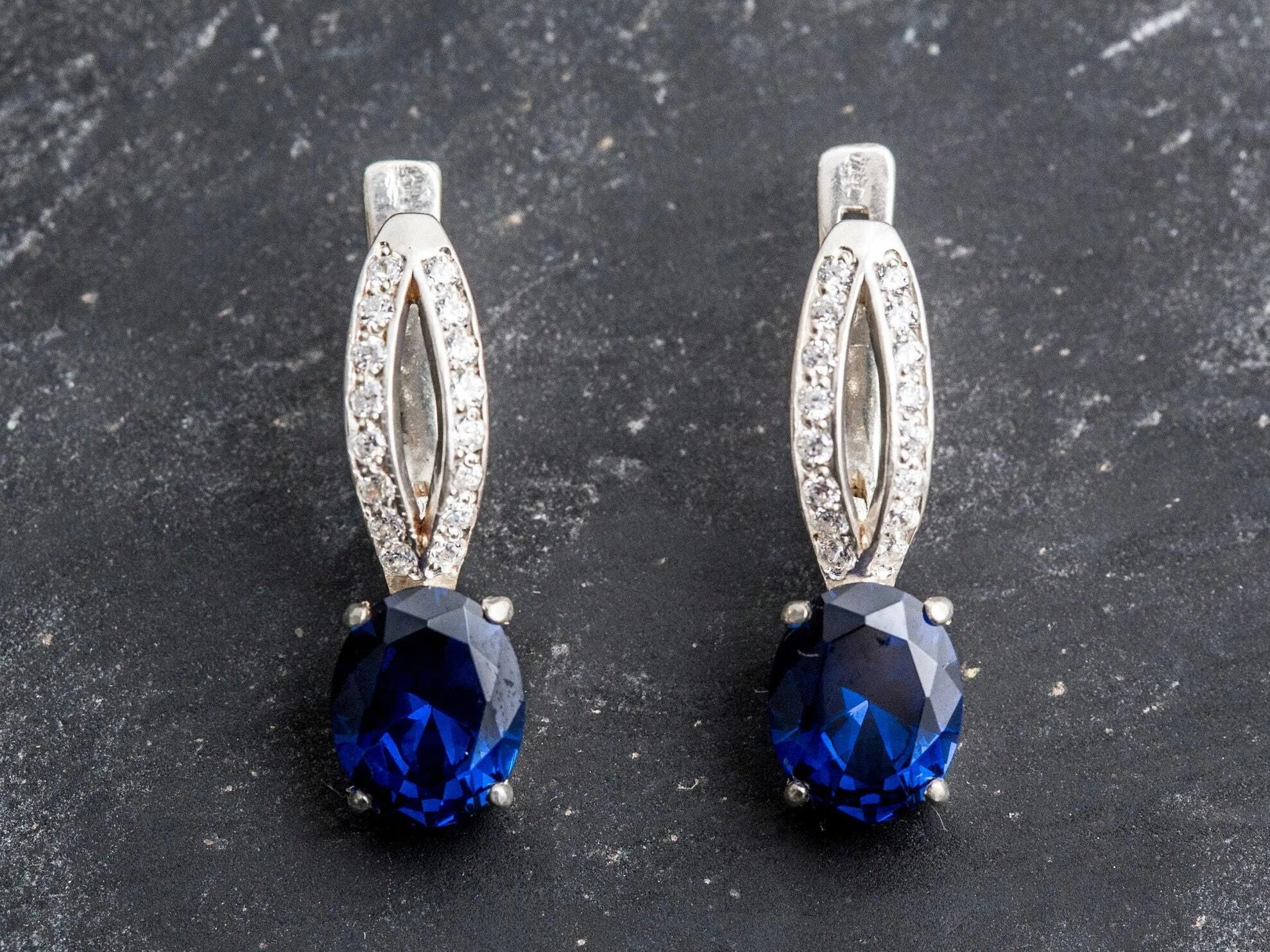 Sapphire Vintage Earrings - Blue Gemstone Earrings - Drop Sapphire Earrings