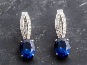 Sapphire Vintage Earrings - Blue Gemstone Earrings - Drop Sapphire Earrings