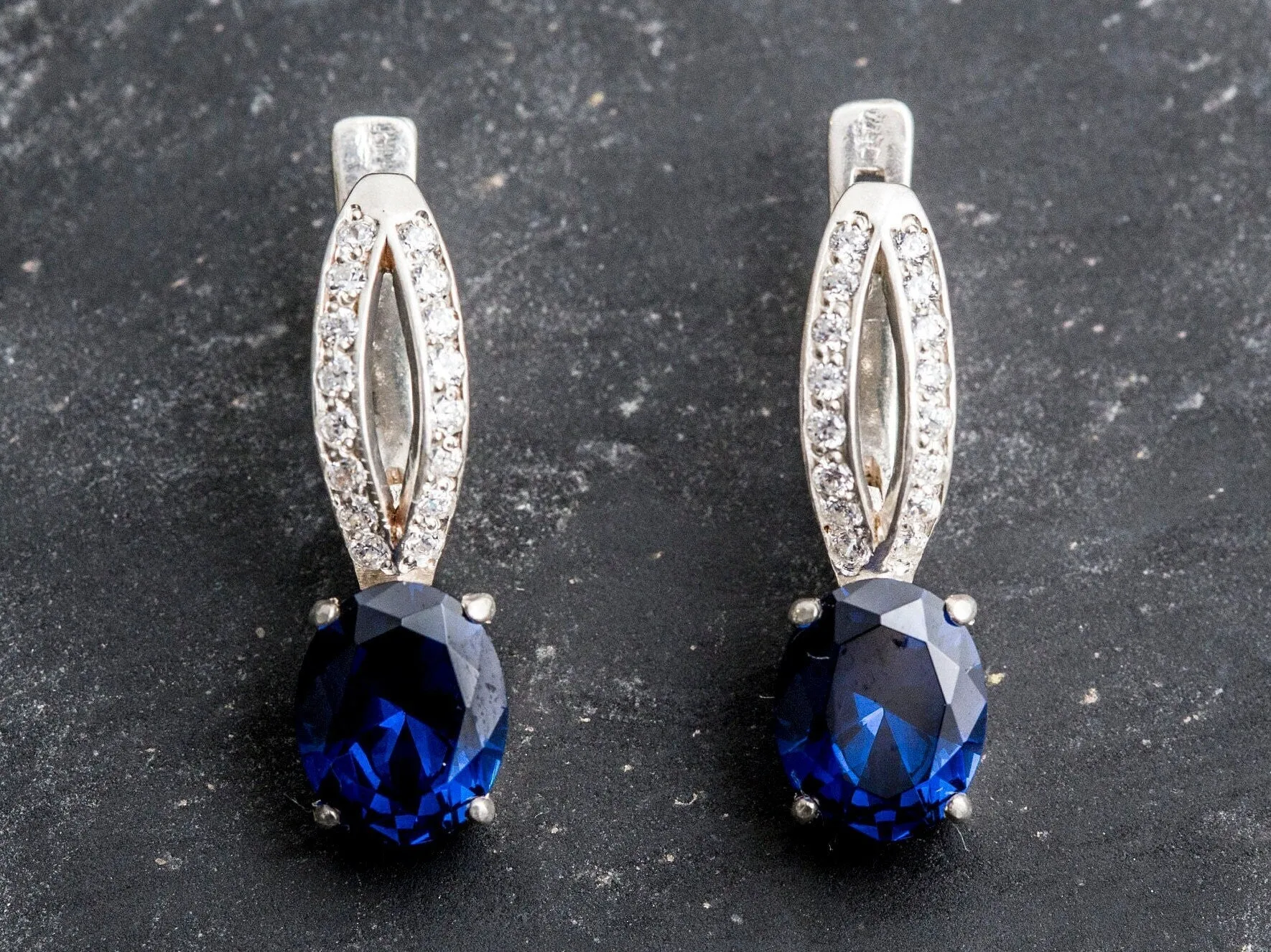 Sapphire Vintage Earrings - Blue Gemstone Earrings - Drop Sapphire Earrings