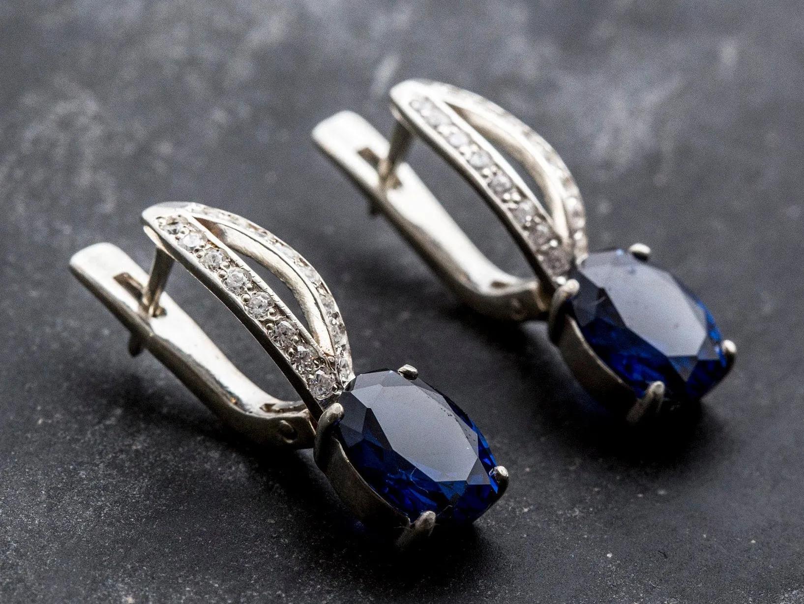 Sapphire Vintage Earrings - Blue Gemstone Earrings - Drop Sapphire Earrings