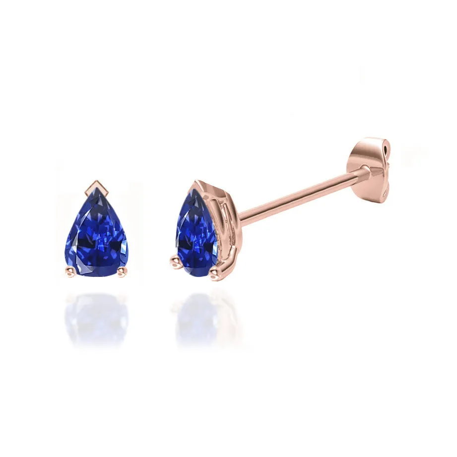 SCARLETT - Pear Blue Sapphire 18k Rose Gold Stud Earrings