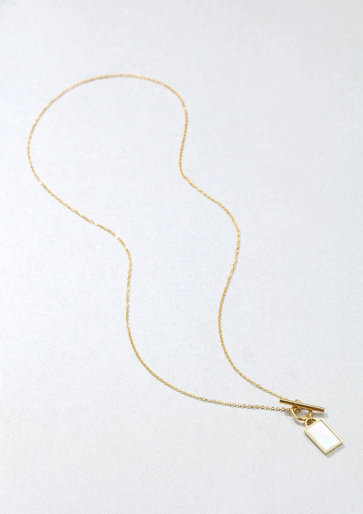 Shell Rectangle Pendant T-Bar Chain Necklace Gold