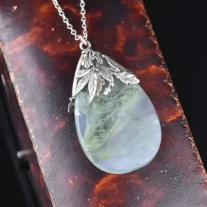 Silver Art Deco Moss Agate Brooch Pendant Necklace