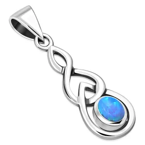 Silver Celtic Pendant set w/ Synthetic Azure Blue Opal