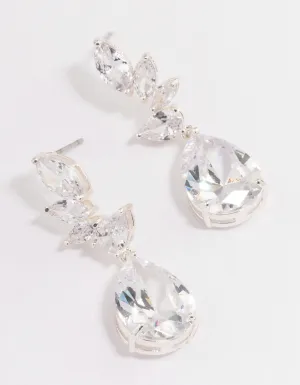 Silver Plated Pearl Cubic Zirconia Fan Drop Earrings