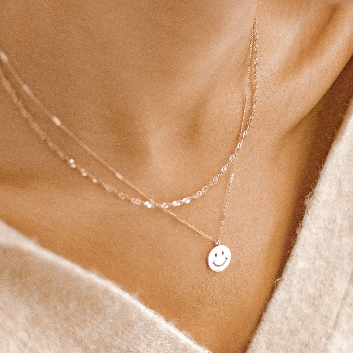 Smiley Face Pendant Necklace Rose Gold