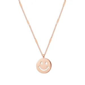 Smiley Face Pendant Necklace Rose Gold