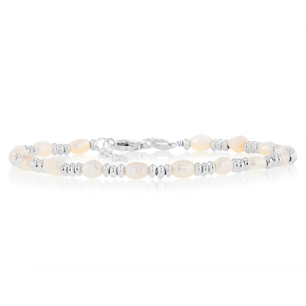 Sterling Silver Beads And Fresh Water Pearls 17 3cm Bracelets