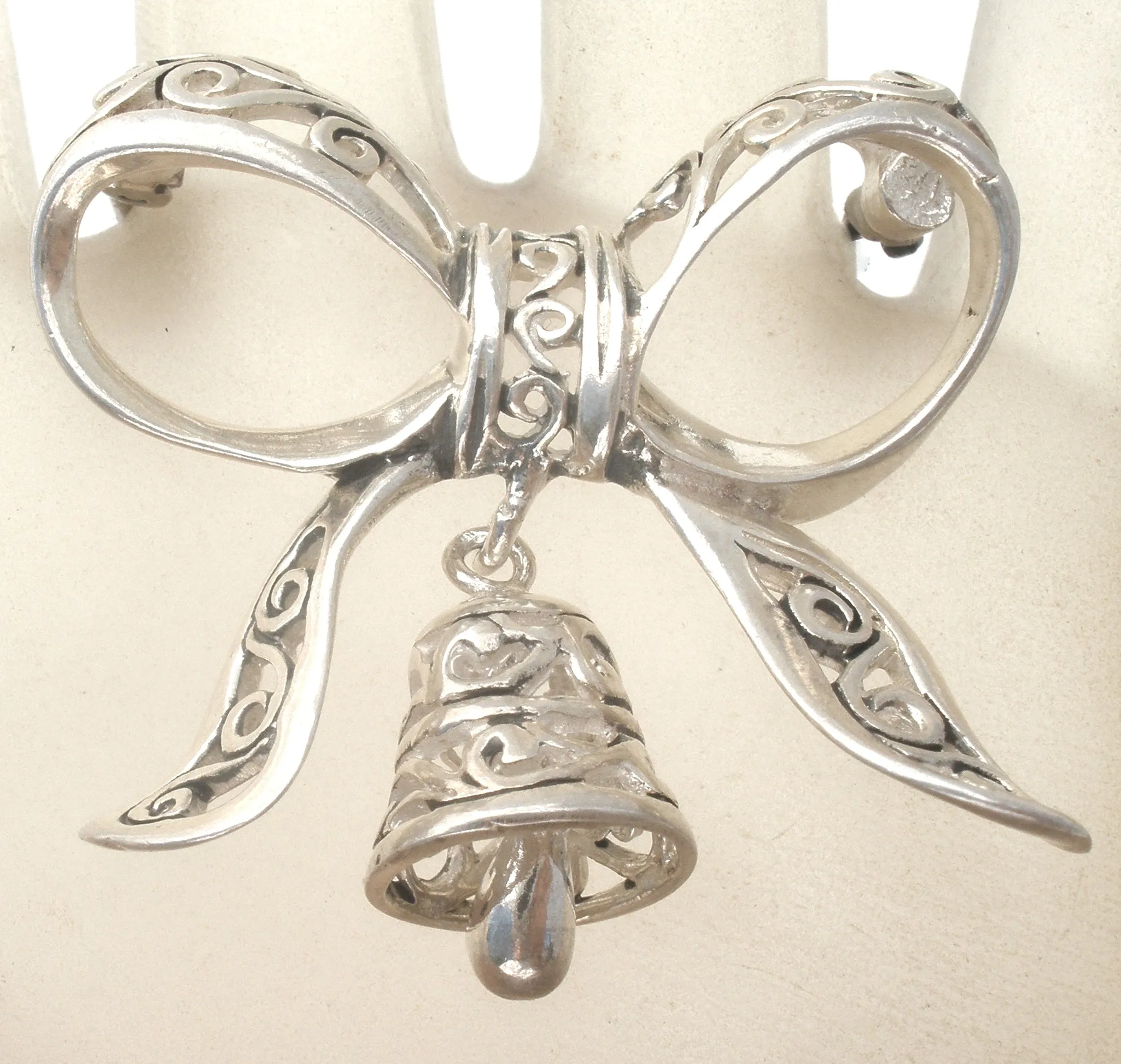 Sterling Silver Bell Charm Pin Vintage