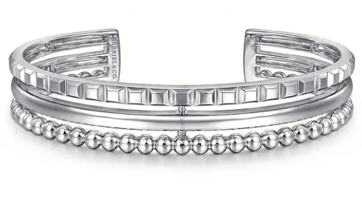 Sterling Silver Bujukan & Pyramid Triple Row Bangle by Gabriel