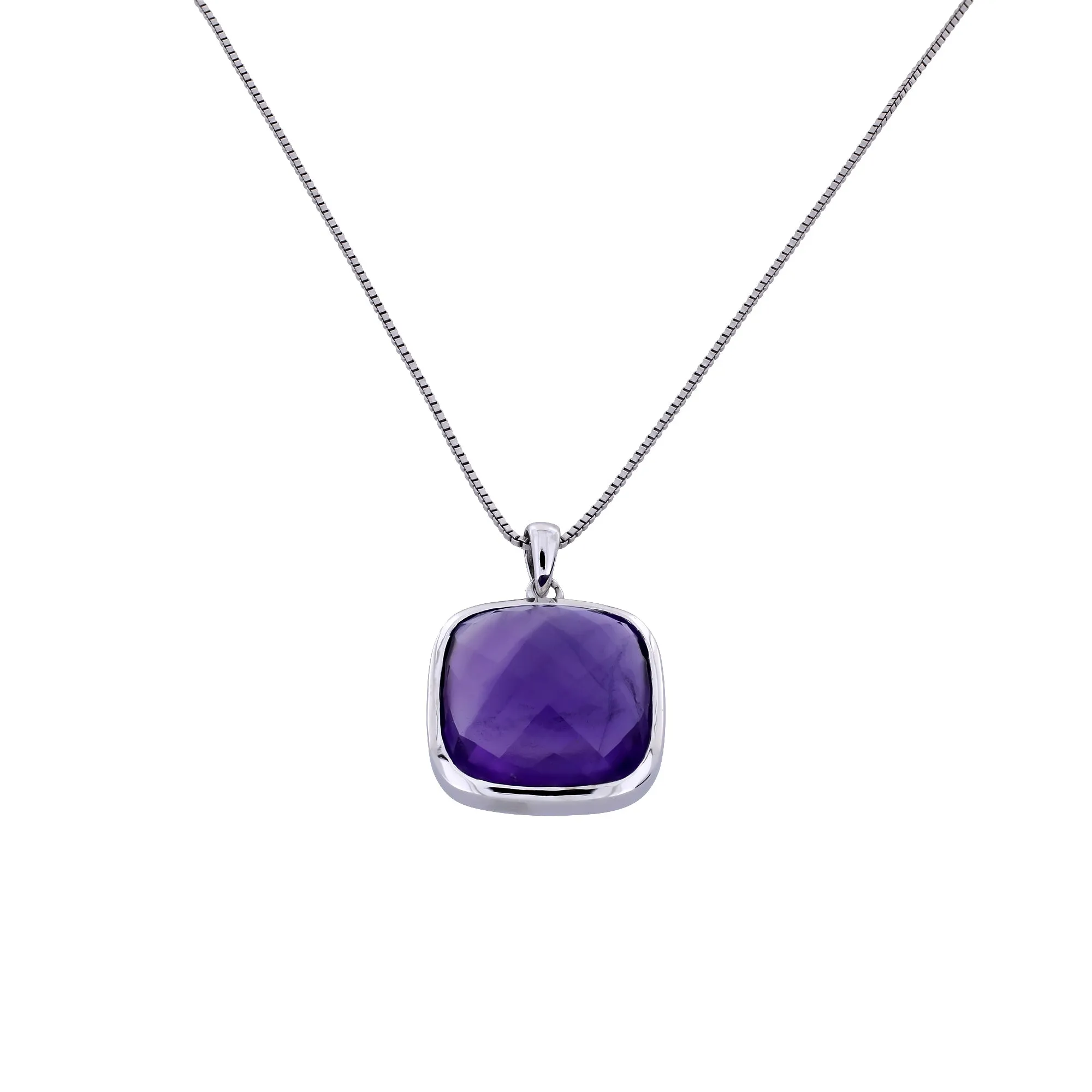 Sterling Silver Checker Cut Amethyst Pendant