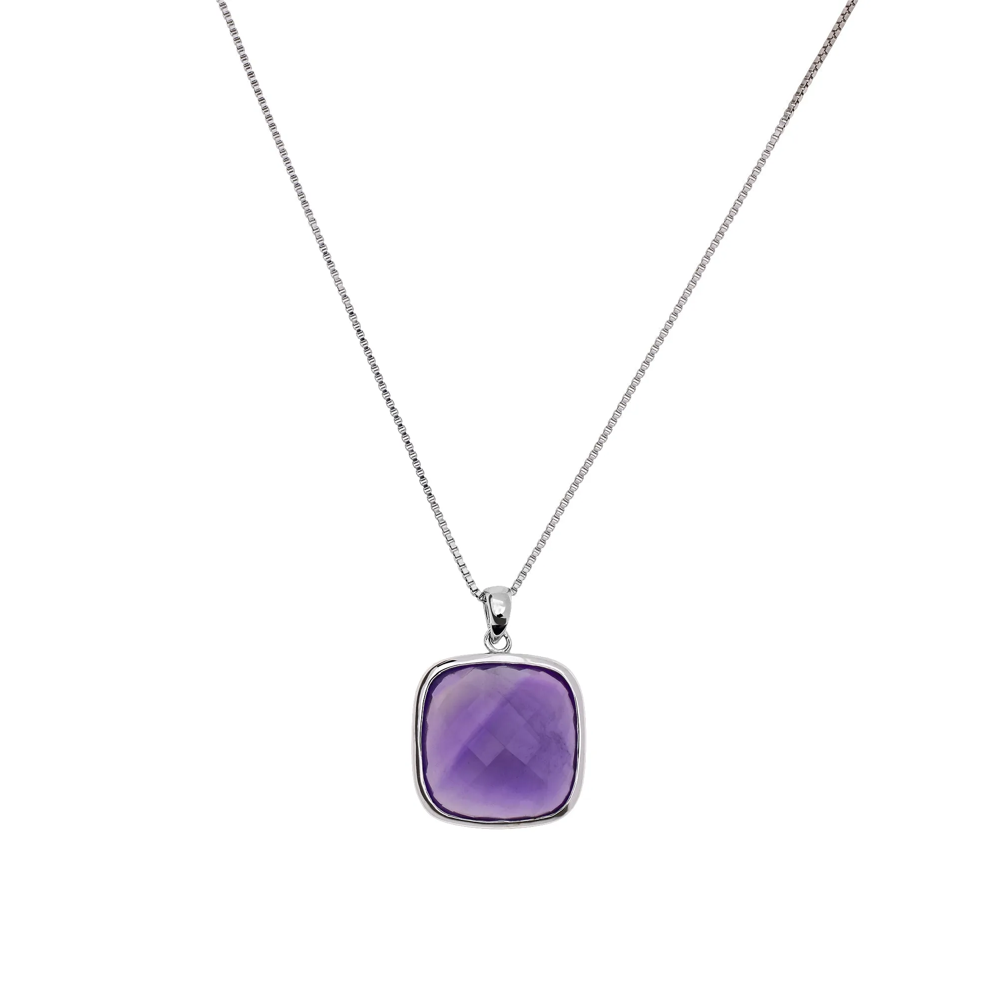 Sterling Silver Checker Cut Amethyst Pendant