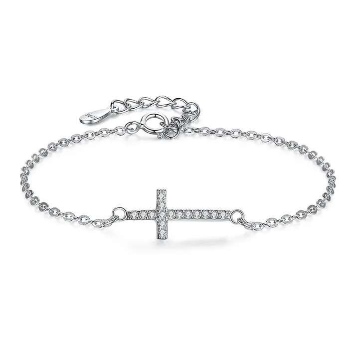 Sterling Silver CZ Cross Bracelet