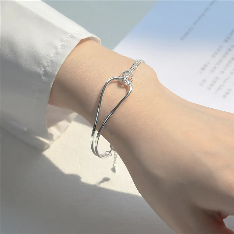 Sterling Silver Geometric Bracelet for Women Charms Gifts for Mom