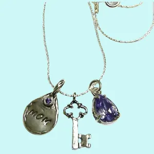 Sterling Silver necklace for mom / amethyst zircon key necklace