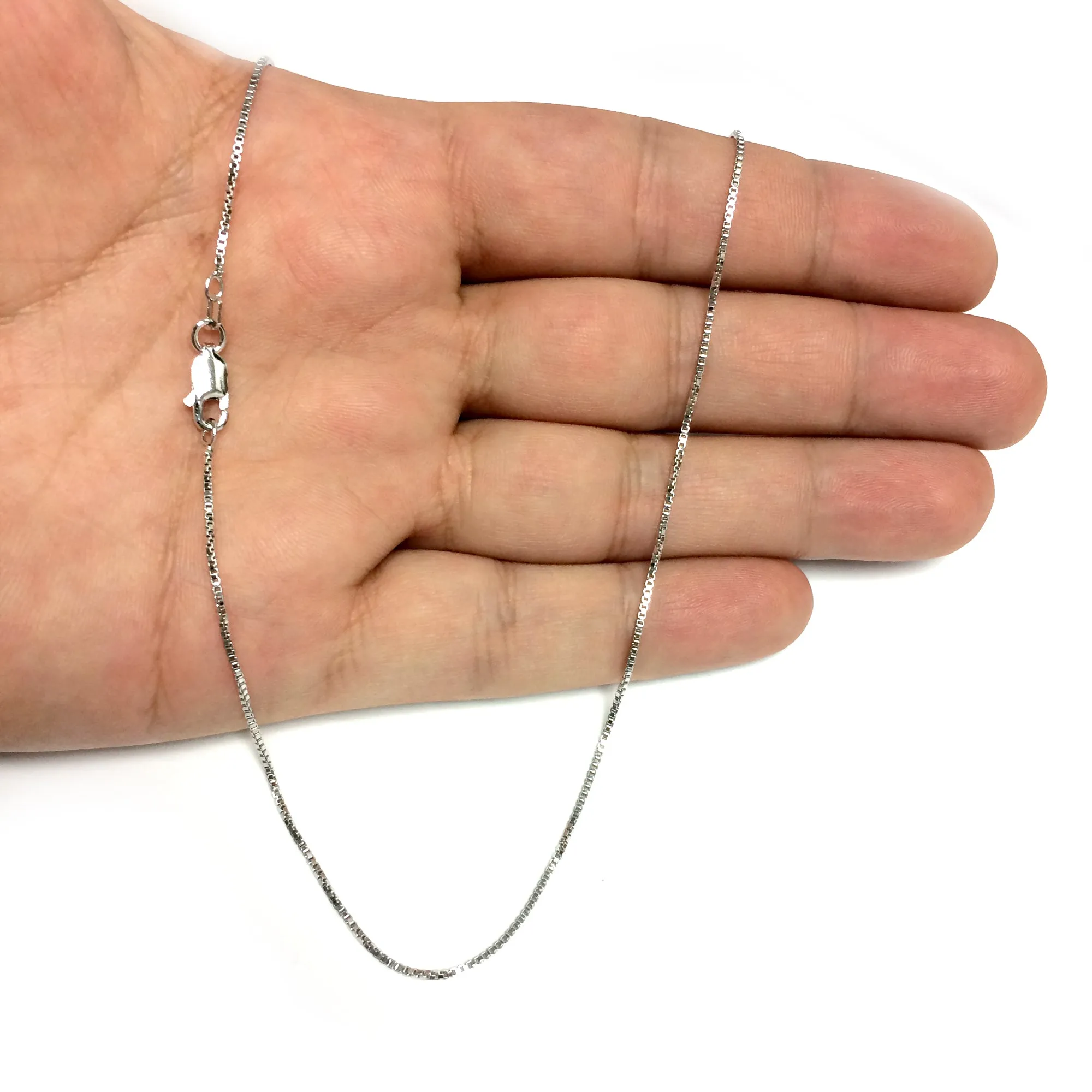 Sterling Silver Rhodium Plated Box Chain Necklace, 1.1mm