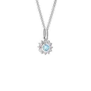 Sunflower Necklace Pendant Silver - Blue Topaz