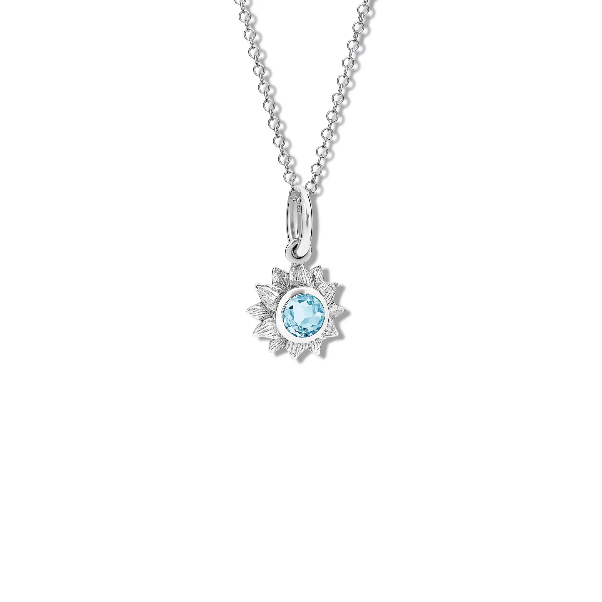 Sunflower Necklace Pendant Silver - Blue Topaz