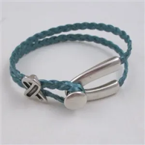 Teal Awareness Braided Flat Leather Bracelet Woman