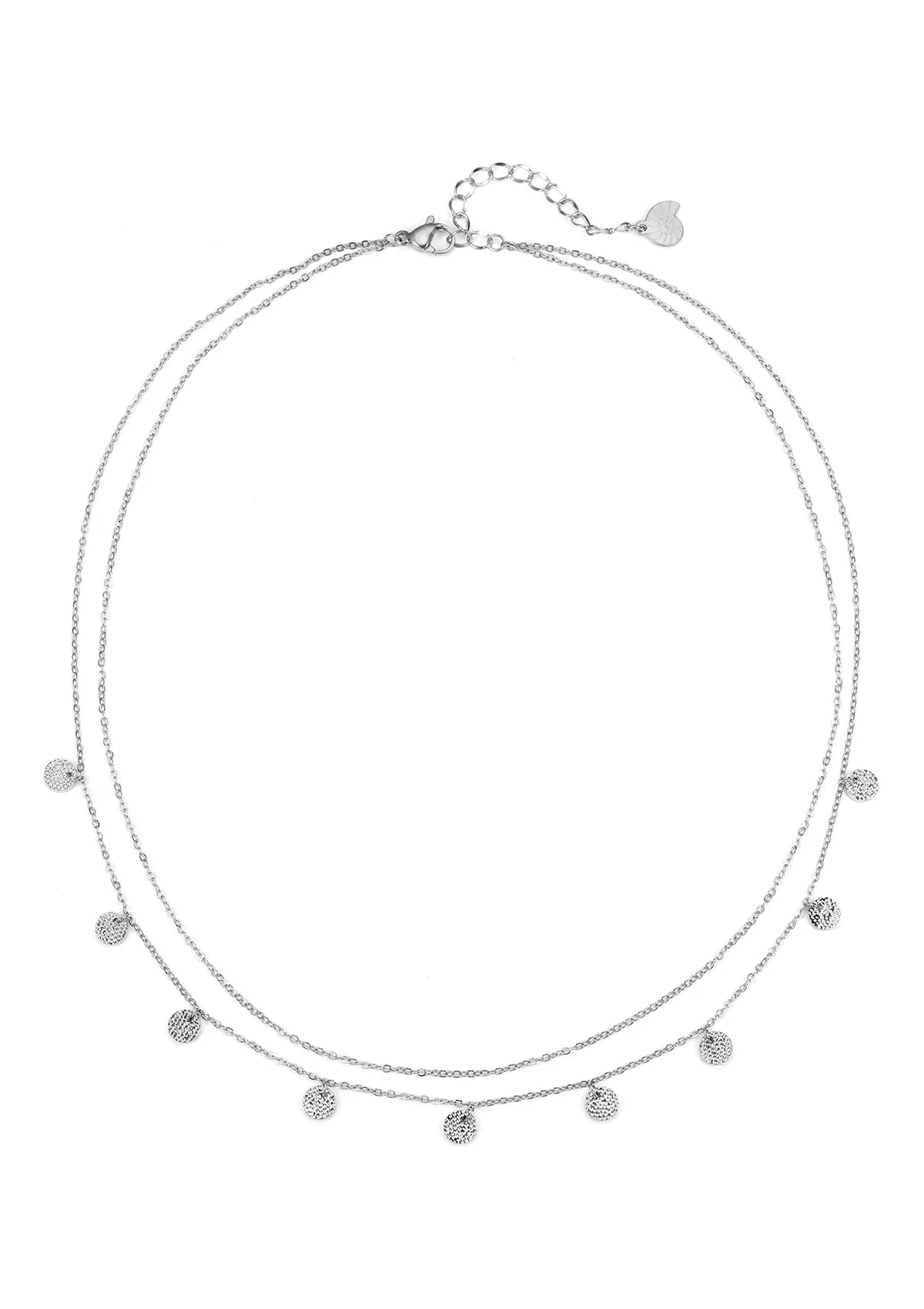 Textured Circle Layered Necklace Silver