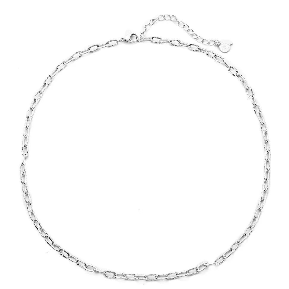 Textured Link Chain Necklace Silver