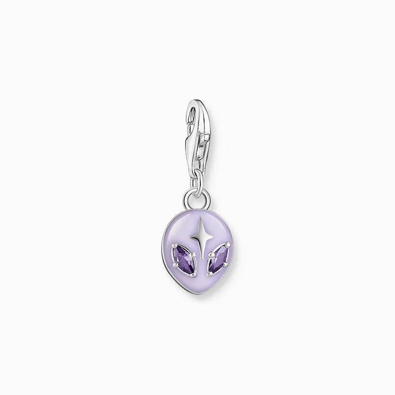 Thomas Sabo Charm Pendant - Alien with Amethyst-Coloured Zirconia Stones Silver