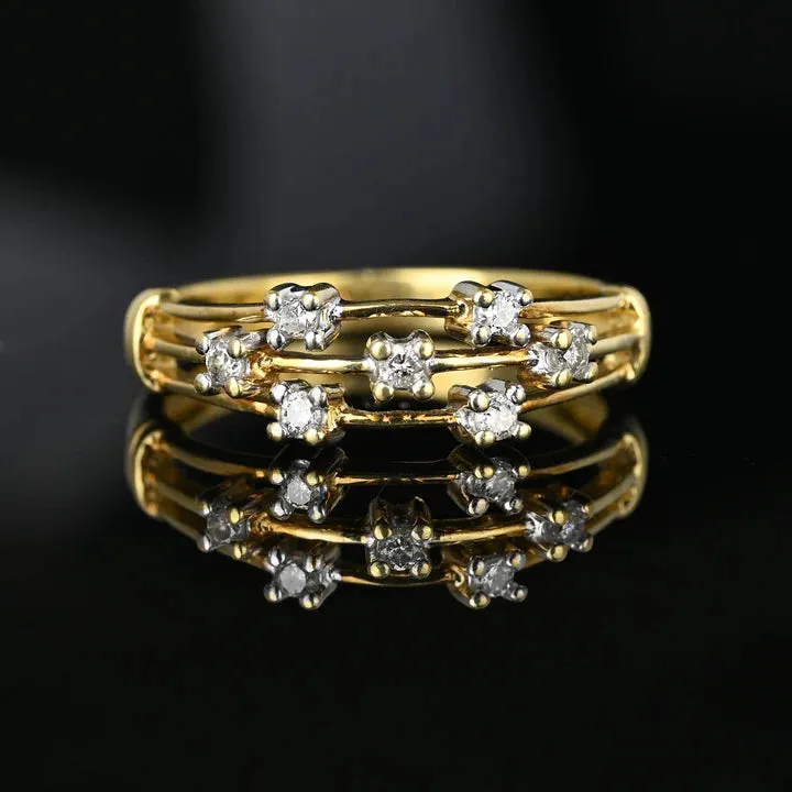 Three Band Estate Vintage Engagement 14k Gold Vermeil Rings