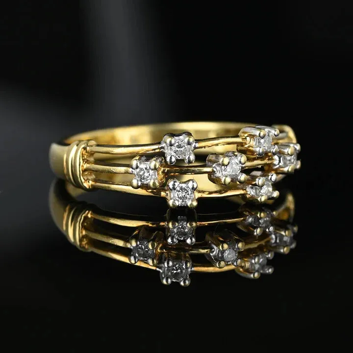 Three Band Estate Vintage Engagement 14k Gold Vermeil Rings