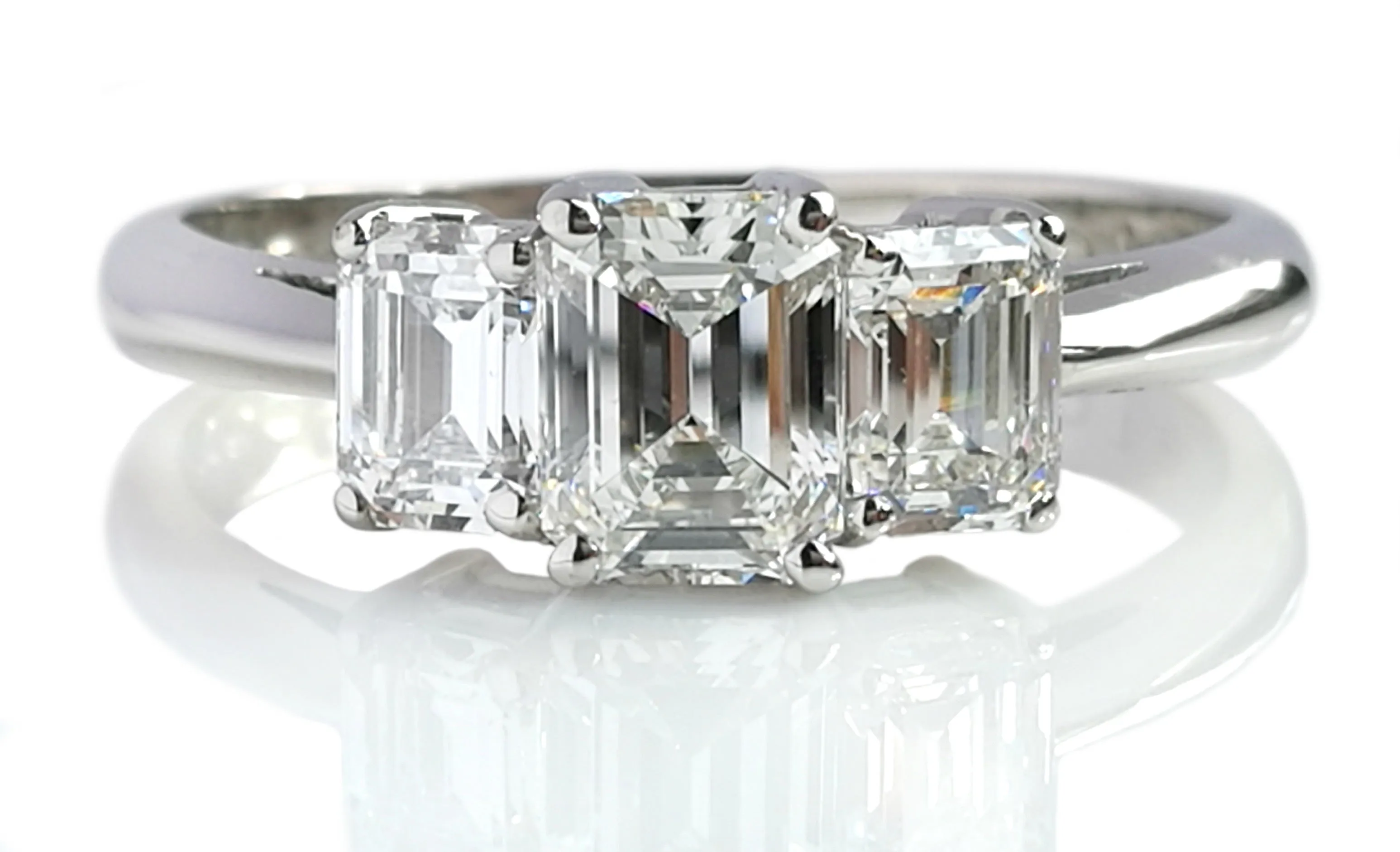 Tiffany & Co. 1.70tcw F/VVS2/VS1 Emerald Cut 3-Stone Diamond Engagement Ring