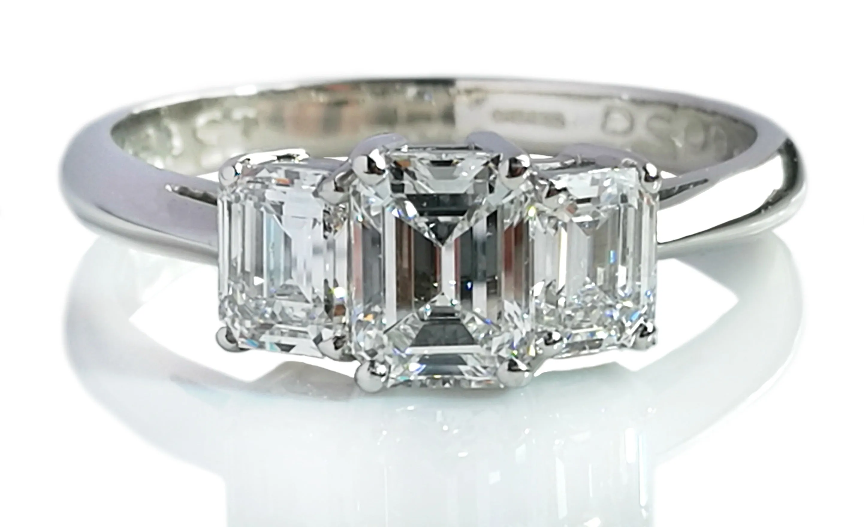 Tiffany & Co. 1.70tcw F/VVS2/VS1 Emerald Cut 3-Stone Diamond Engagement Ring