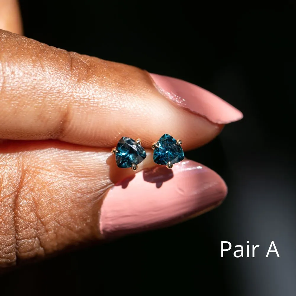 Trillion Sapphire Stud Earrings in 14k Yellow Gold