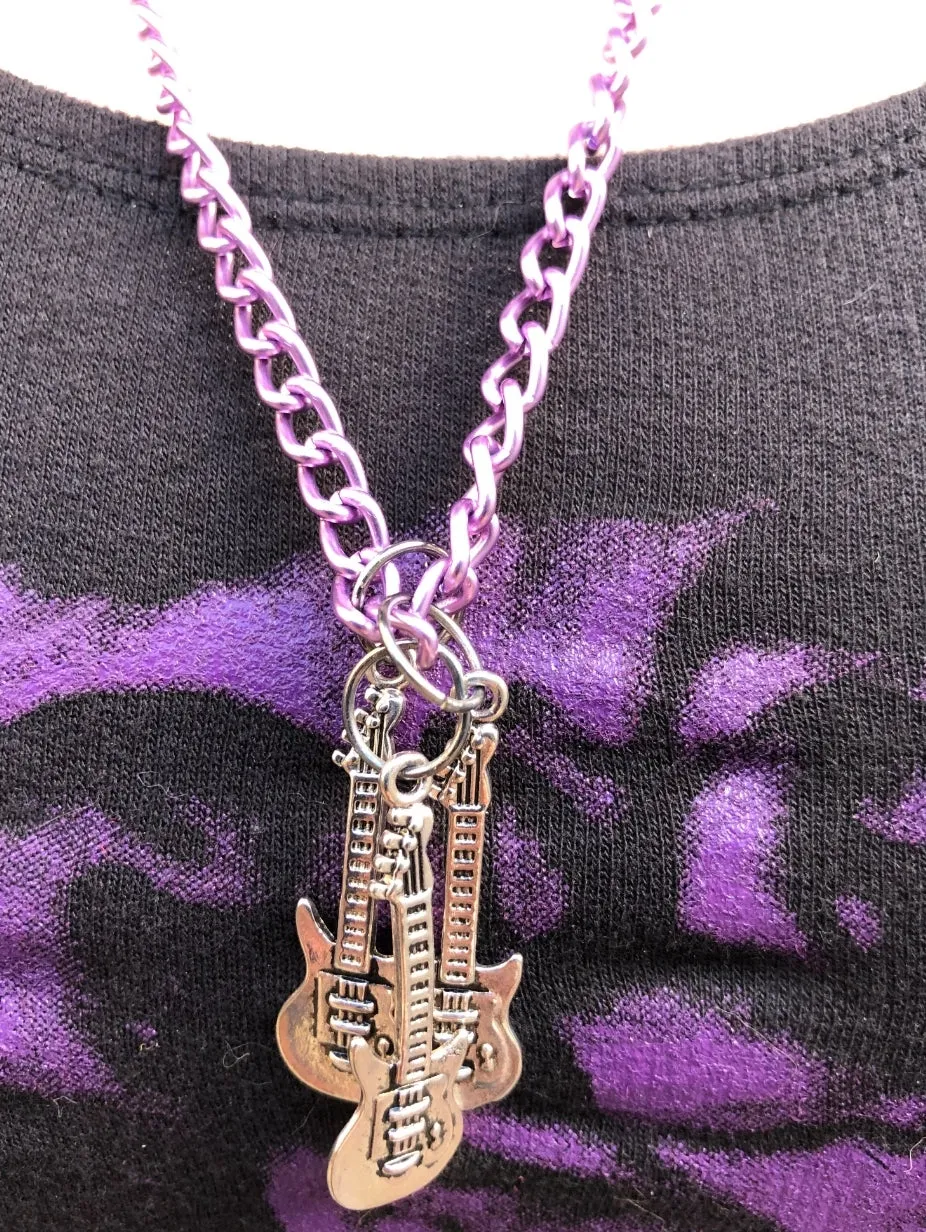 Triple Threat Guitar Pendant Chain Necklace