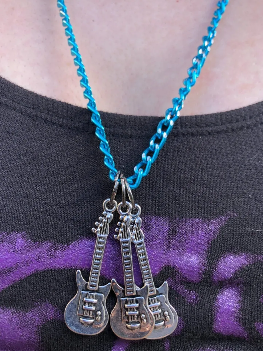 Triple Threat Guitar Pendant Chain Necklace