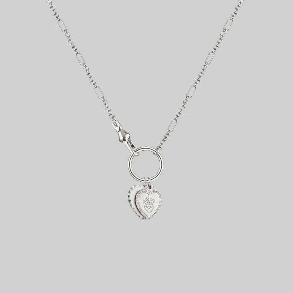 VALENTINA. Multi Heart Charm Clasp Necklace - Silver