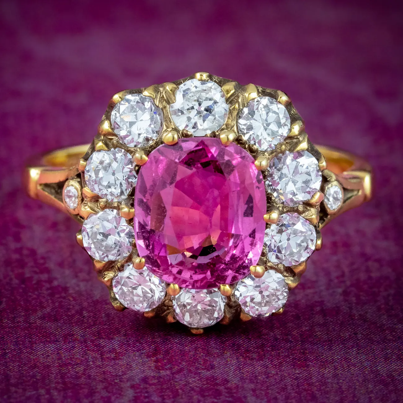 Victorian Style Pink Sapphire Diamond Cluster Ring 2.5ct Sapphire