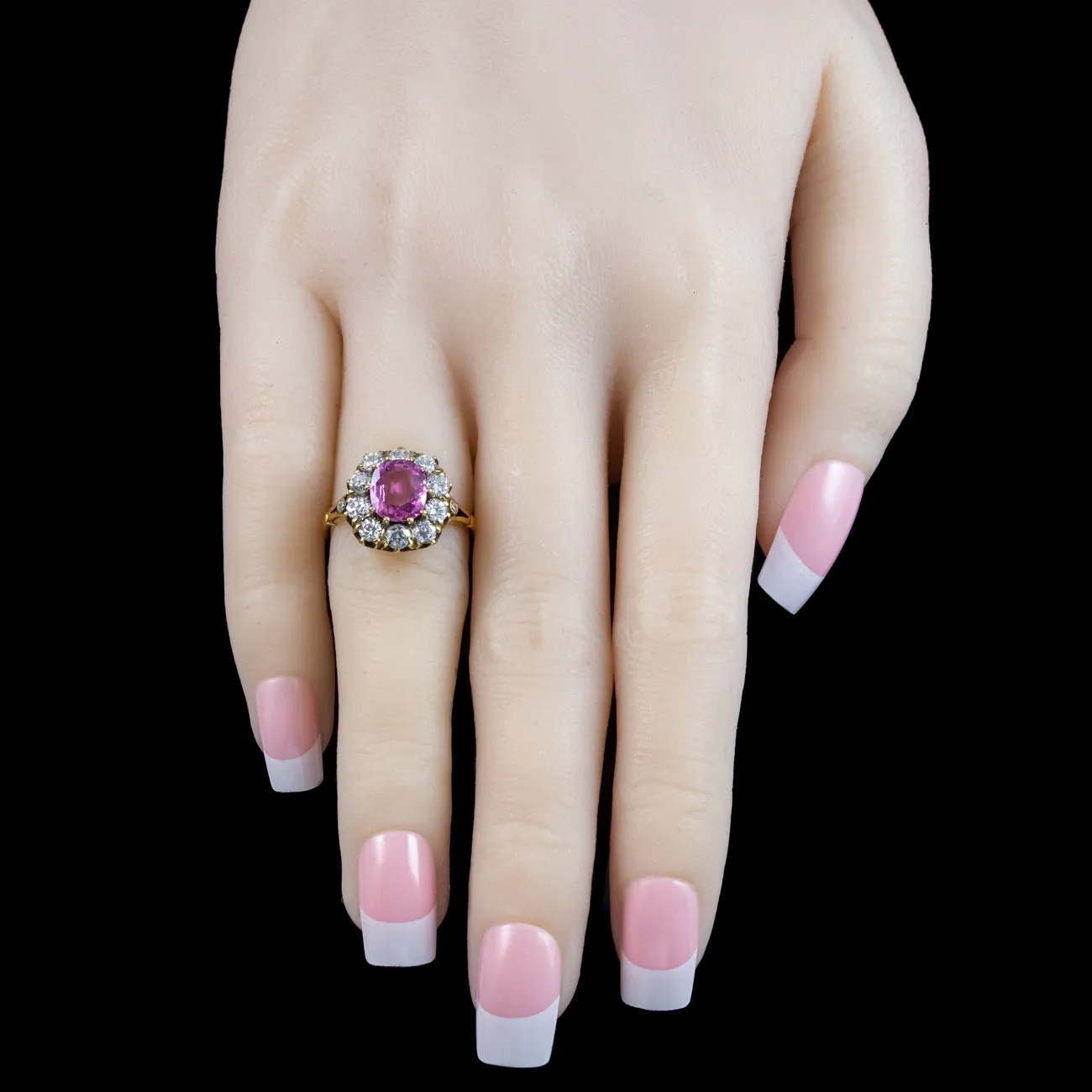 Victorian Style Pink Sapphire Diamond Cluster Ring 2.5ct Sapphire