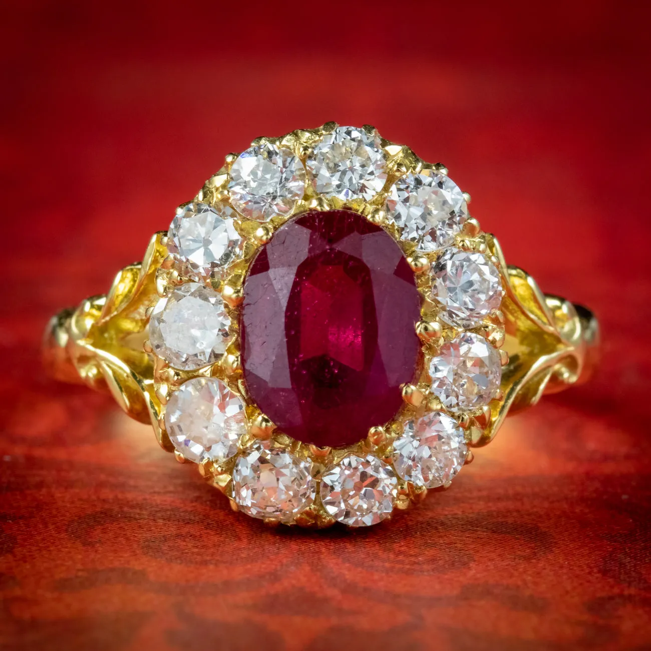 Victorian Style Ruby Diamond Cluster Ring 2ct Ruby