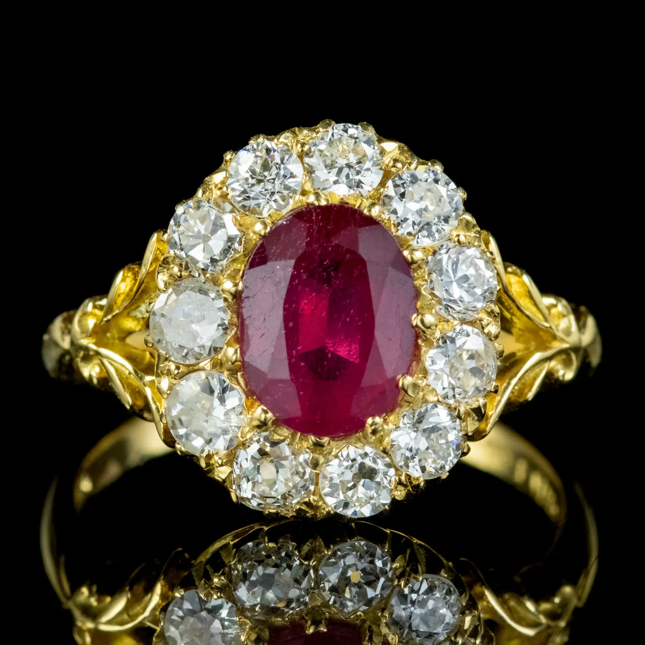 Victorian Style Ruby Diamond Cluster Ring 2ct Ruby