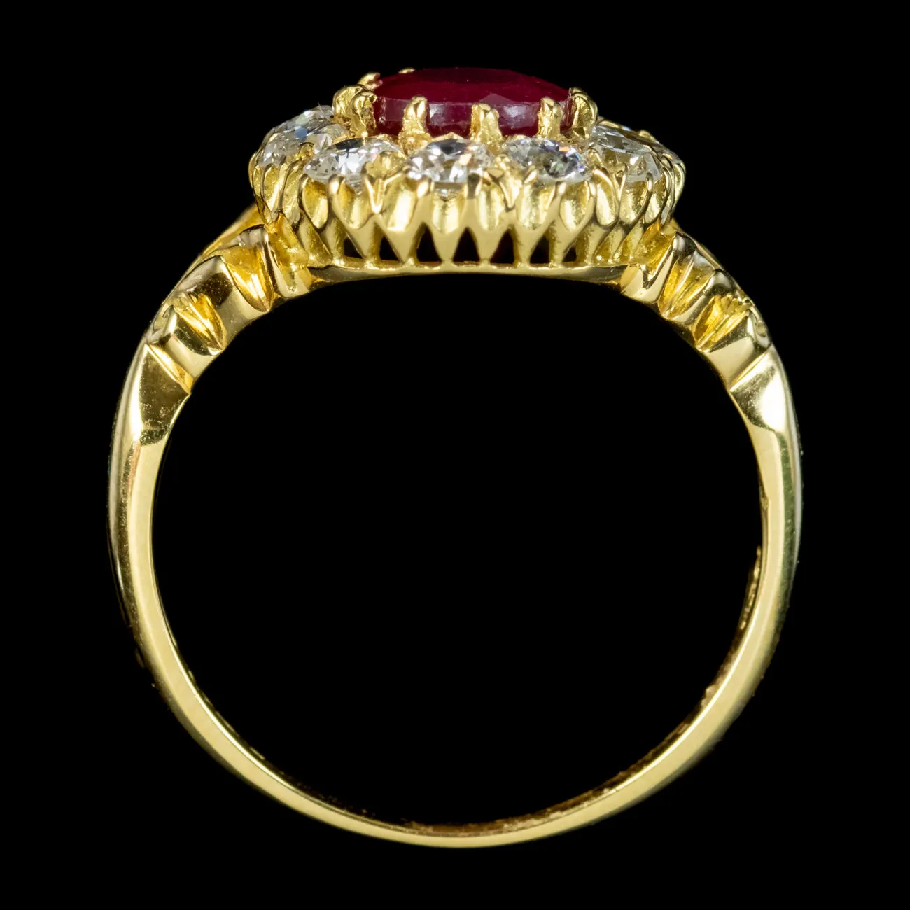 Victorian Style Ruby Diamond Cluster Ring 2ct Ruby