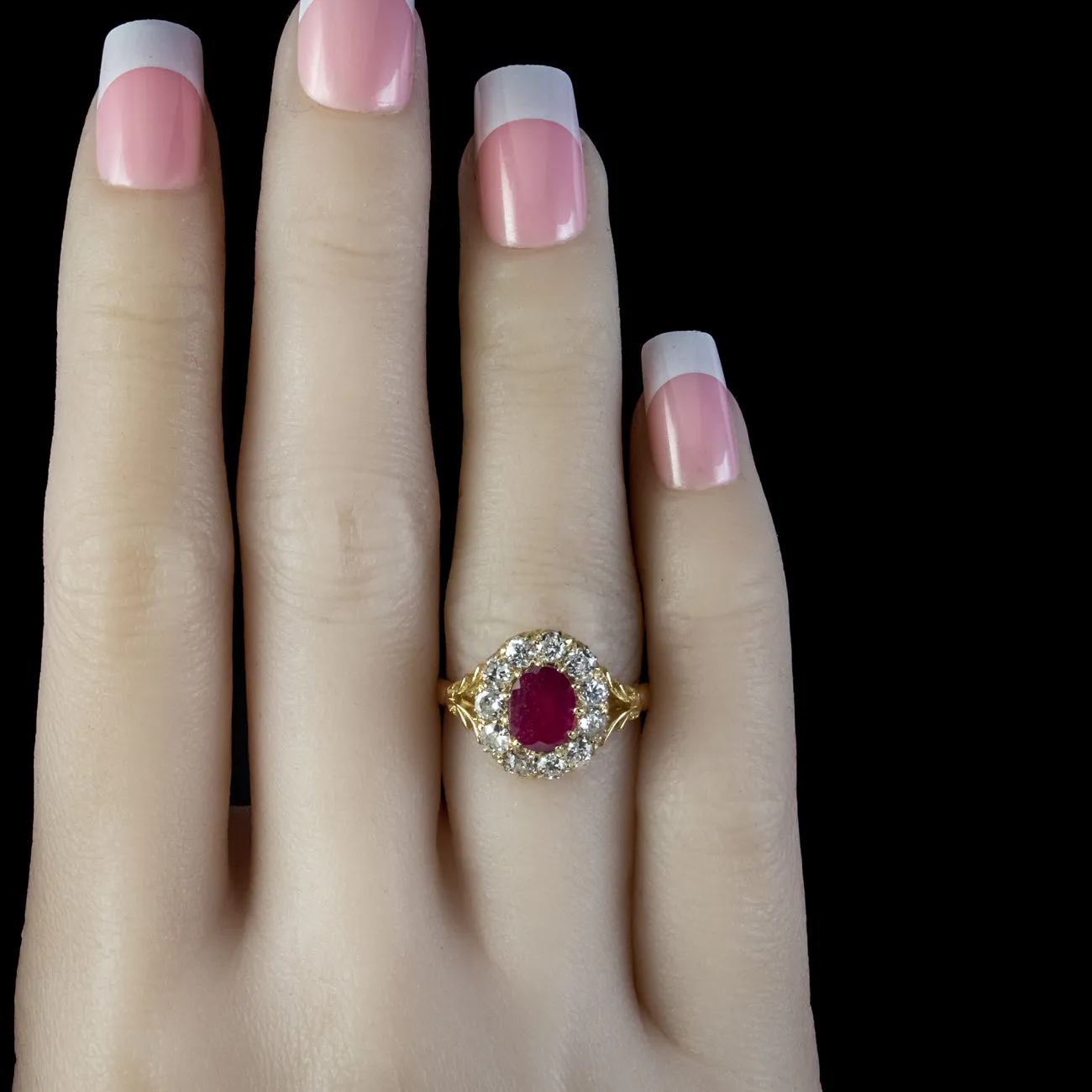 Victorian Style Ruby Diamond Cluster Ring 2ct Ruby