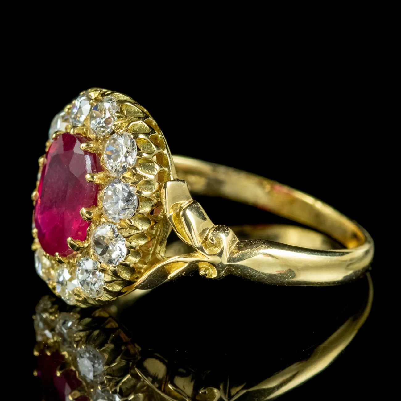 Victorian Style Ruby Diamond Cluster Ring 2ct Ruby