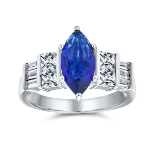 Vintage Art Deco Halo Blue Simulated Sapphire Engagement Ring Sterling Silver