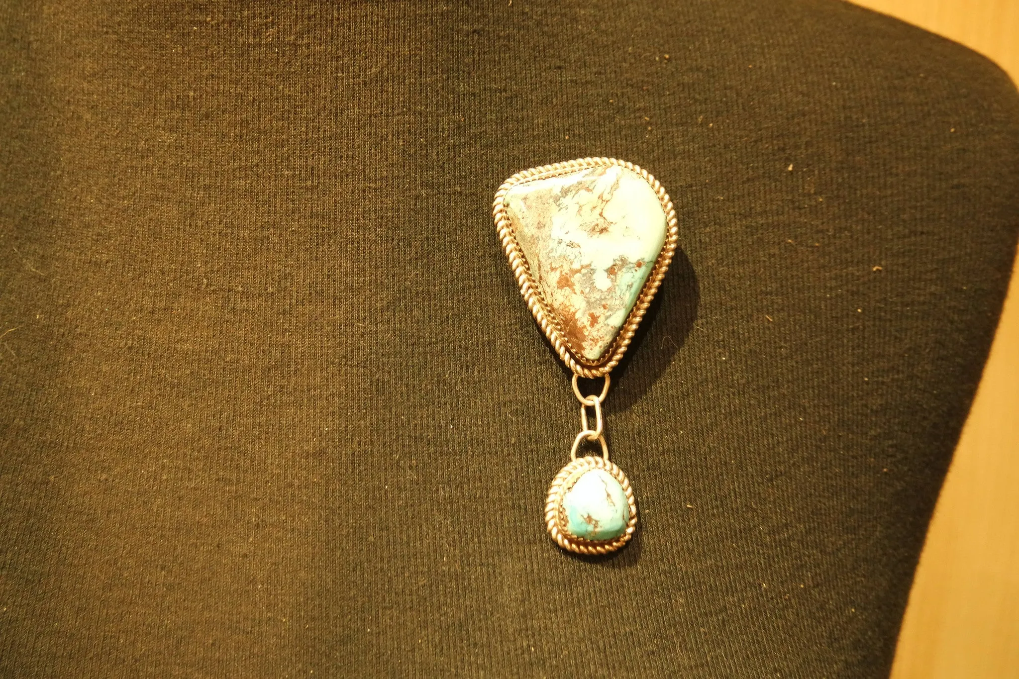 Vintage Native American Navajo Pin in Silver and Turquoise