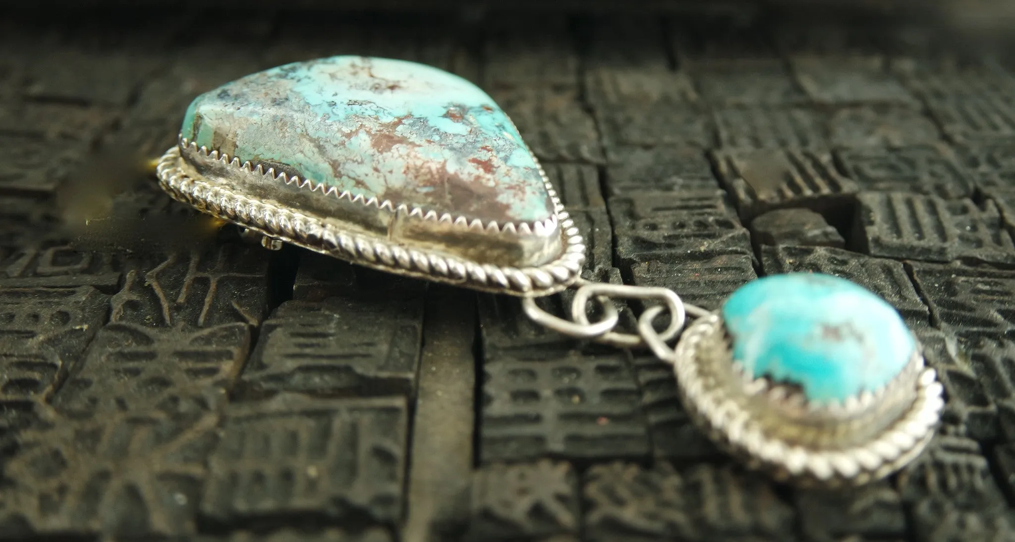 Vintage Native American Navajo Pin in Silver and Turquoise