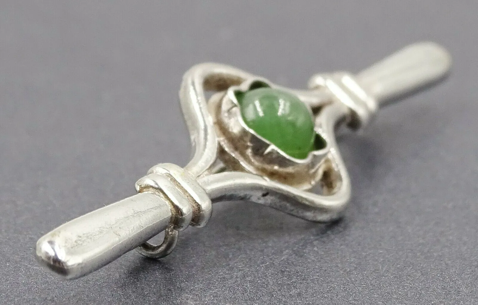 Vintage Sterling Silver Jade Brooch