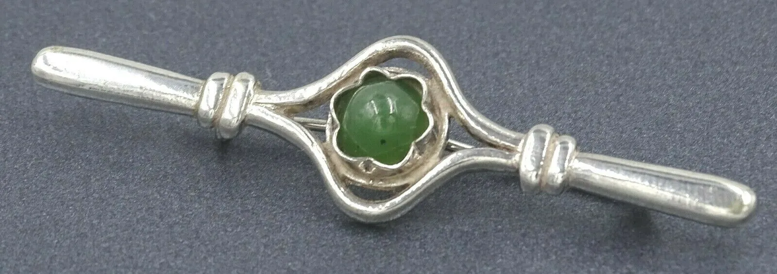 Vintage Sterling Silver Jade Brooch