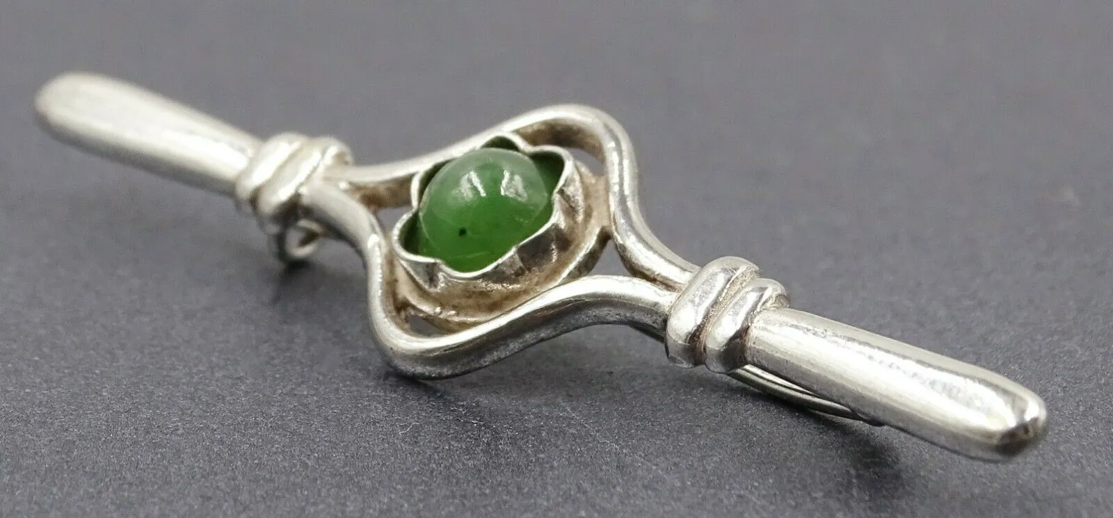 Vintage Sterling Silver Jade Brooch