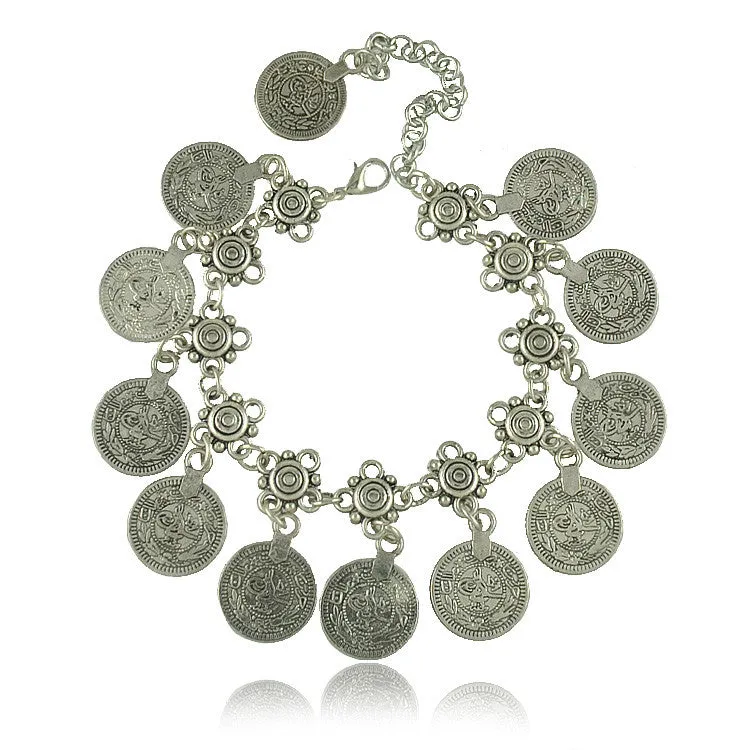 Vintage Tibetan Silver Plated Jewelry Gypsy Coin Carving Bracelets Retro Gold And Silver Plated Bracelets Hand Jewelry Gifts